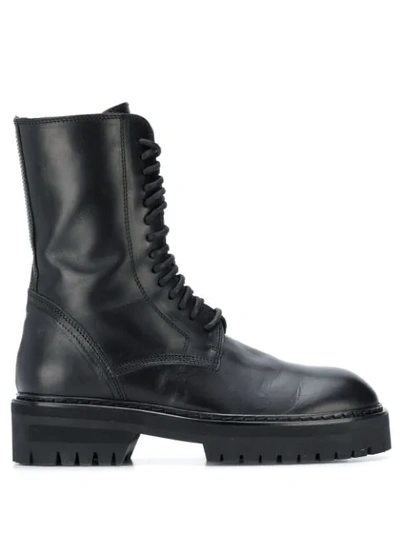 Ann Demeulemeester Side Zip Combat Boots In Black