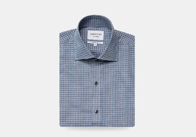 Ledbury Men's Cadet Blue Barfield Gingham Dress Shirt Cotton