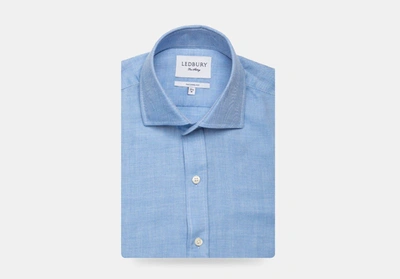 Ledbury Men's Blue Caldwell Cashmere Herringbone Dress Shirt Cotton/cashmere