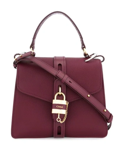 Chloé Aby Small Textured And Smooth Leather Tote In Burgundy