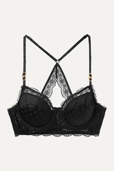 Stella Mccartney Camellia Daring Lace-trimmed Stretch-silk Satin-jacquard Underwired Balconette Bra In Black