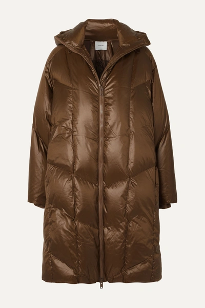 Vince Quilted Shell Down Hooded Coat In Brown