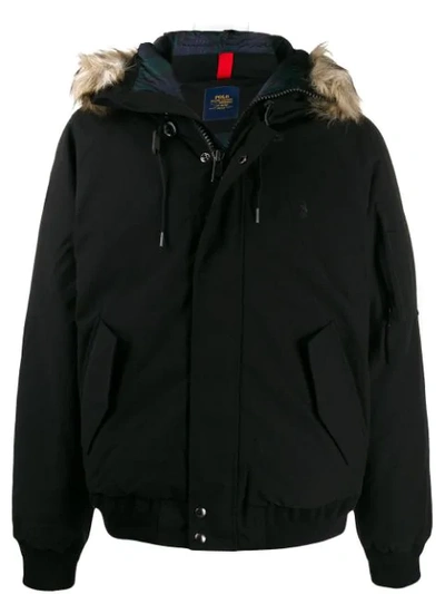 Polo Ralph Lauren Fur-hood Feather Down Jacket In Black