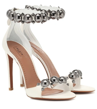 Alaïa Bombe Embellished Leather Sandals In White