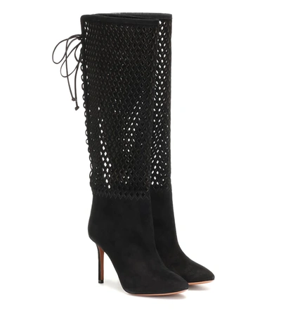 Alaïa Perforated Suede Knee-high Boots In Black