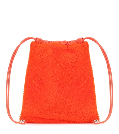 Off-white Jitney Furry Shearling Pouch In Orange