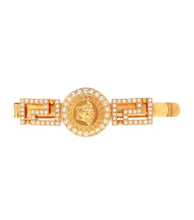 Versace Crystal-encrusted Hairclip In Gold