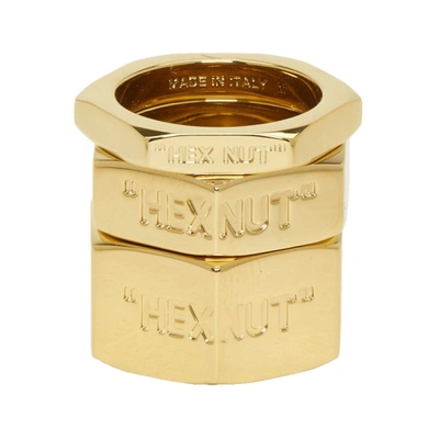 Off-white Hexnut Three-ring Set In Gold/gold