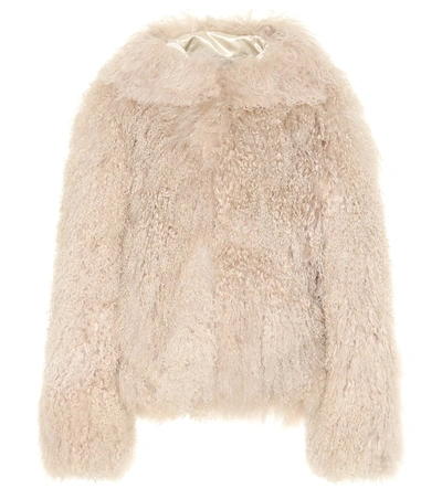 Alaïa Hooded Shearling Coat In Beige