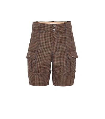 Chloé Checked Cotton-blend Shorts In Brown