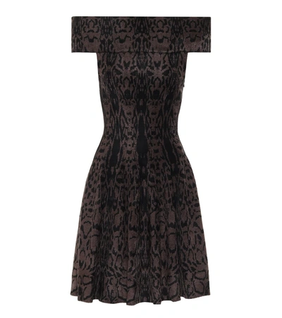 Alaïa Off-the-shoulder Jacquard Knit Dress In Brown