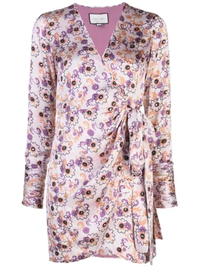Alexis Kari Floral Long-sleeve Mini Wrap Dress In Lilac Beaded Floral