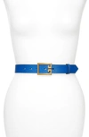 Givenchy Calfskin Leather Belt W/ Double-g Logo Buckle In Persian Blue/ Gold