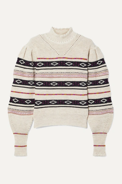 Isabel Marant Conelly Pointelle-trimmed Intarsia Knitted Turtleneck Sweater In White