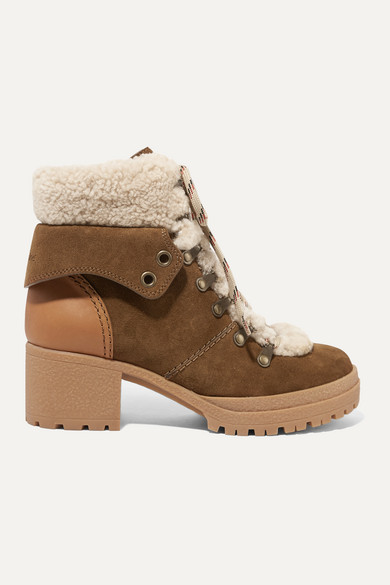 chloe leather trimmed suede ankle boots