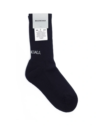 Balenciaga Black Cotton Logo Socks