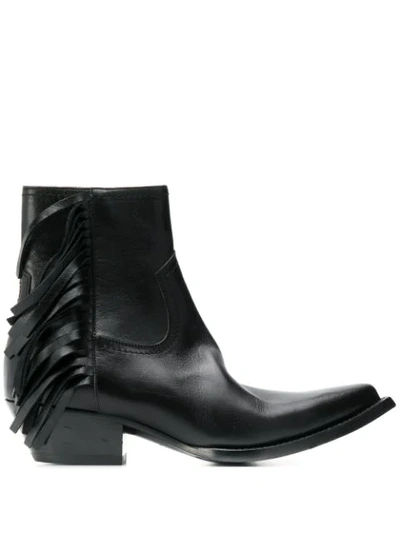 Saint Laurent Cowboy-/ Biker Ankle Boots Lukas Fringe Black In Nero