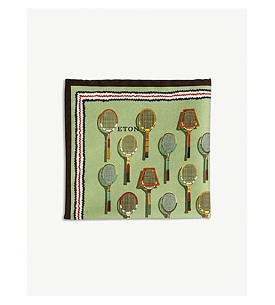 Eton Tennis Racket Print Silk-blend Pocket Square In Green