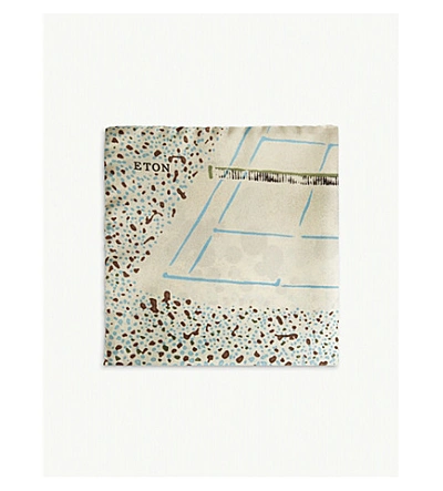 Eton Tennis Court Print Silk Pocket Square In Offwhite/brown