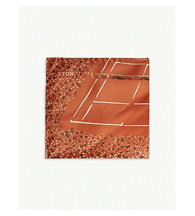 Eton Tennis Court Print Silk Pocket Square In Pink/red