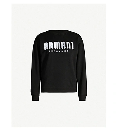 Armani Exchange Logo-embroidered Cotton-blend Sweatshirt In Black White