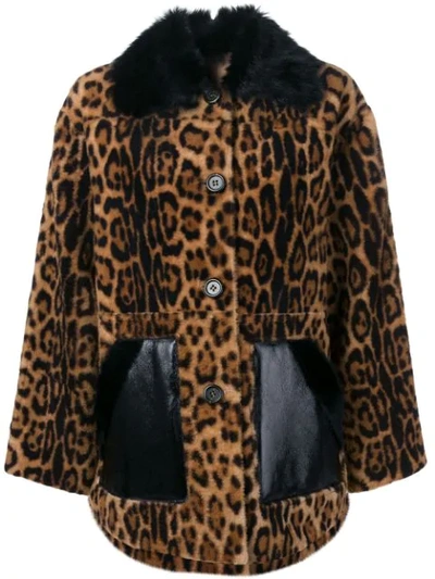 Yves Salomon Lacon Leather-panelled Leopard-print Shearling Coat In Brown ,black