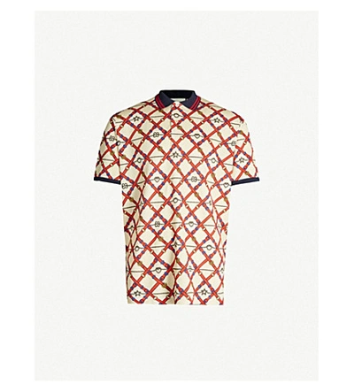 Gucci Graphic-print Oversized Stretch Cotton-piqué Polo Shirt In White Red