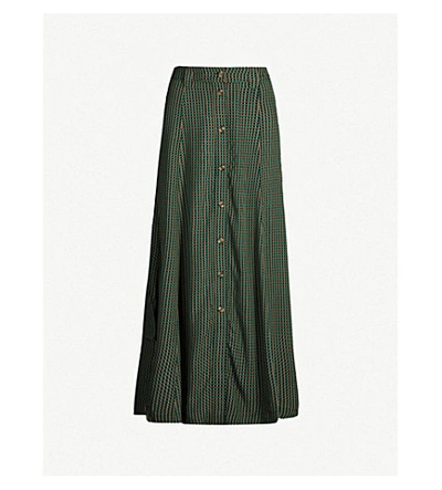 Ganni Floral-pattern Crepe Midi Skirt In Tigers Eye