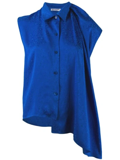 Balenciaga Asymmetric Floral-jacquard Top In Blue