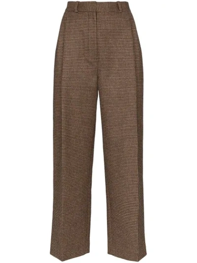 Racil Robert Side-striped Houndstooth-wool Trousers In Brown