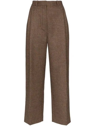 Racil Dressing Gownrt Side-striped Houndstooth-wool Trousers In Brown