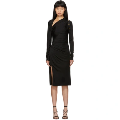 Versace Asymmetric Draped Stretch-jersey Midi Dress In A1008 Black