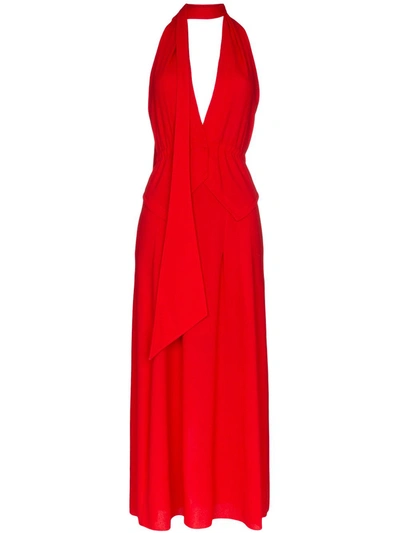 Roland Mouret Katana Sleeveless Wool Maxi Dress In Red