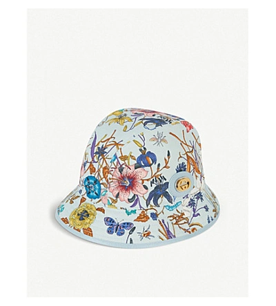 Gucci Gg Floral Canvas Bucket Hat In Sky Blue