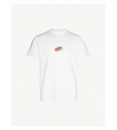 Casablanca Lobster Embroidered-patch Cotton-jersey Sweatshirt In White