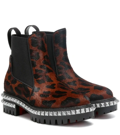 Christian Louboutin By The River Studded Leopard-print Calf-hair Boots In Brown