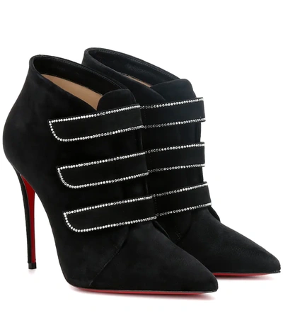 Christian Louboutin Triniboot 85 Crystal-embellished Suede Boots In Black