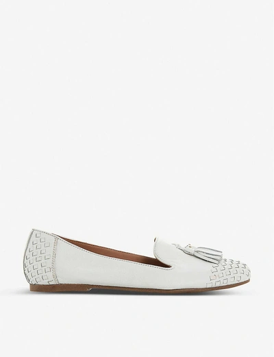 Dune Gilson Woven Leather Loafers In White-leather