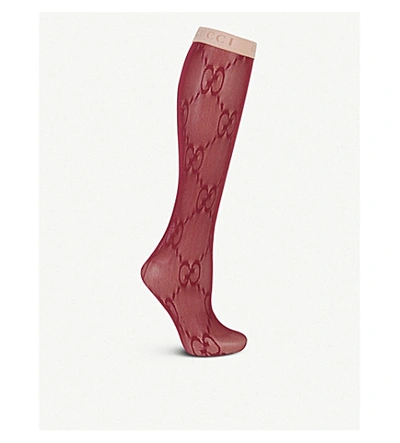 Gucci Gg Logo-print Lace Socks In Scarlett