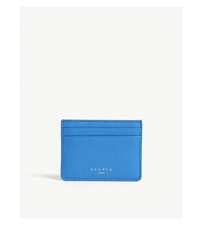 Sandro Textured Leather Card Holder In Navy Blue