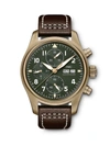 Iwc Schaffhausen Pilot Spitfire Bronze & Leather Strap Chronograph Watch In Green