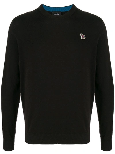 Ps By Paul Smith Zebra-embroidered Cotton-blend Knitted Jumper In Black