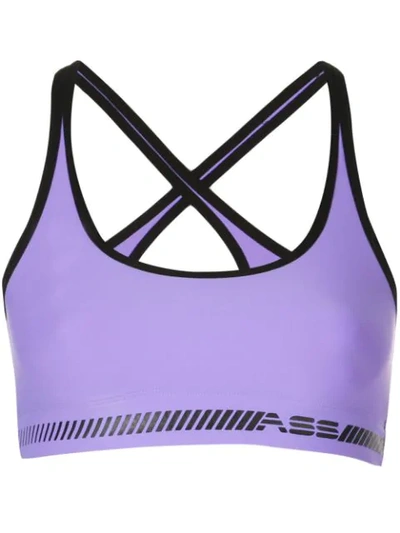 Adam Selman Sport Branded Stretch-jersey Sports Bra In Purple ,black