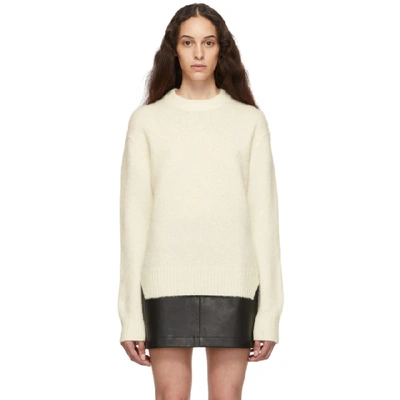 Helmut Lang Brushed Alpaca Elbow Cutout Crewneck Sweater In Ecru