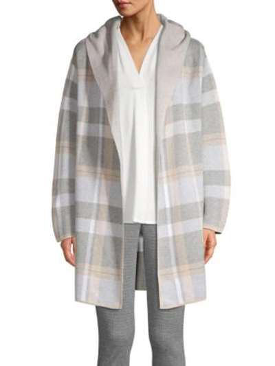 Calvin Klein Hooded Plaid Sweater Jacket In Grey Multi