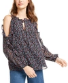 1.state Cascading Calico Ruffled Cold-shoulder Top In Bgeoverflw