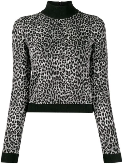 Michael Michael Kors Leopard Jacquard Mock Neck Jumper In Gunmetal