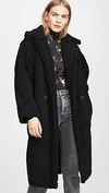 Apparis Daryna Long Double Breasted Shearling Coat In Noir