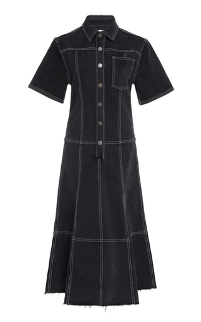 Proenza Schouler Short Sleeve Collared Denim Dress In 02018 Washed Black