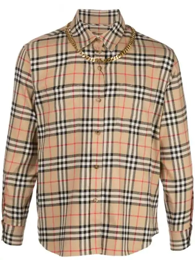 Burberry Long Sleeved Checked Shirt In Beige